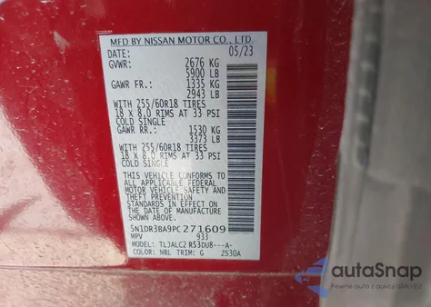 2023 Nissan Pathfinder Sv Fwd z USA, uszkodzony, nr VIN 5N1DR3BA9PC271609